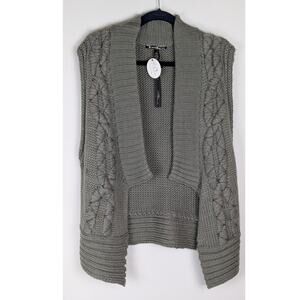 Umgee NWT Sage green/ Grey Knit Vest Chain Detail Open Front Boho4th & Ocean szL